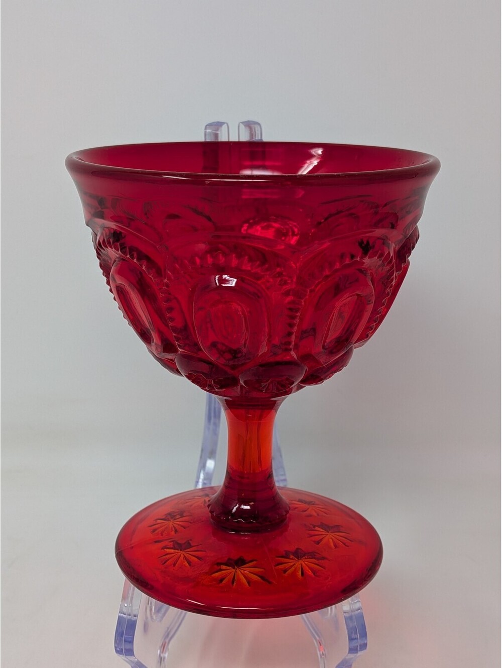LE Smith Vintage Moon & Stars Ruby Red Glass Goblets Pedestal Stemmed, Set of 4
